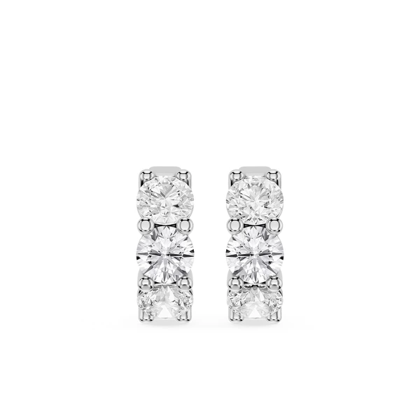 Round Lab Grown Diamond Three Stone Huggie Hoop Earrings