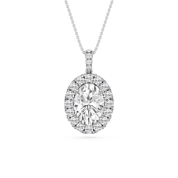 Oval Lab Grown Diamond Halo Diamond Bail Solitaire Pendant - 16 to 18 Inches