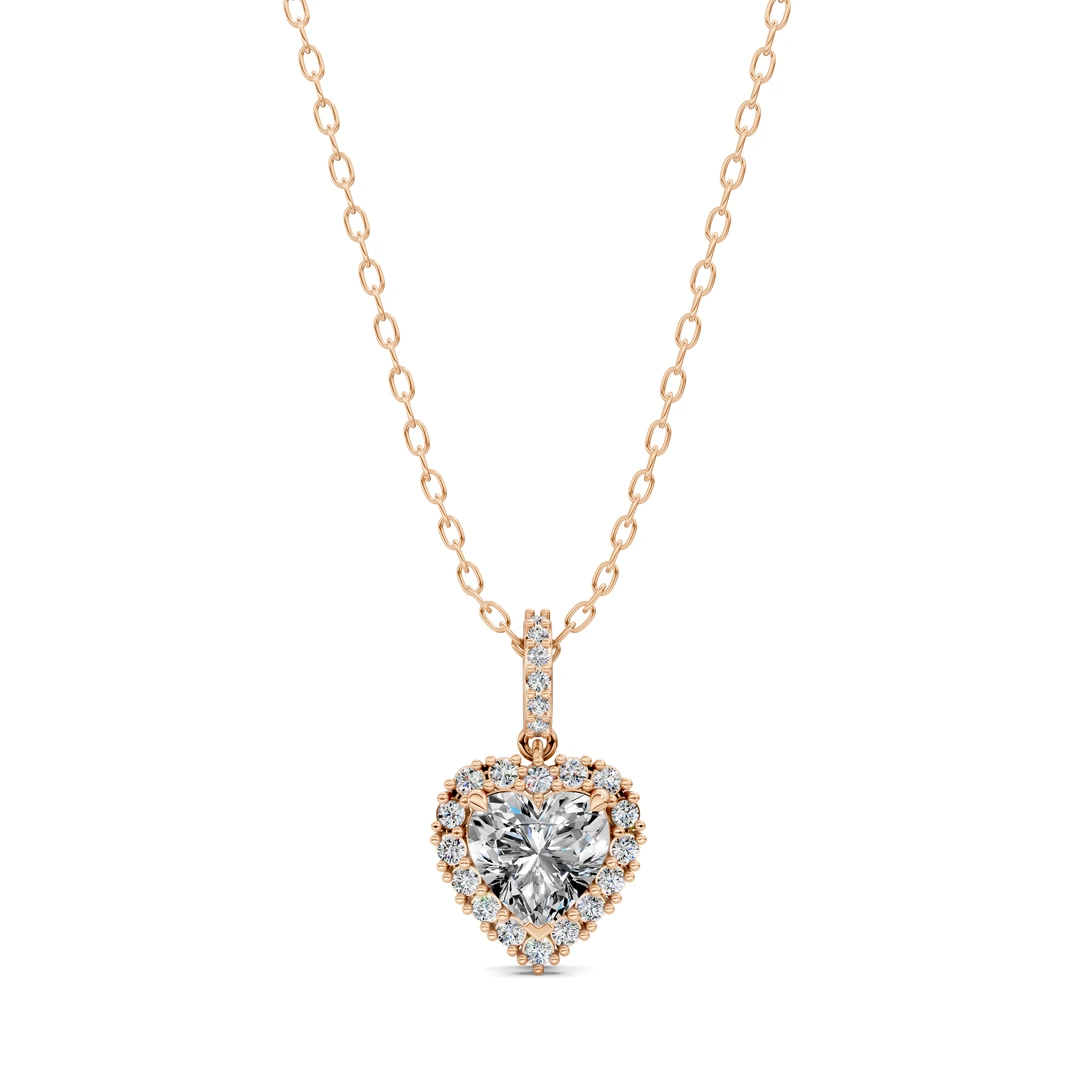 Lab Grown Halo Heart Pendant