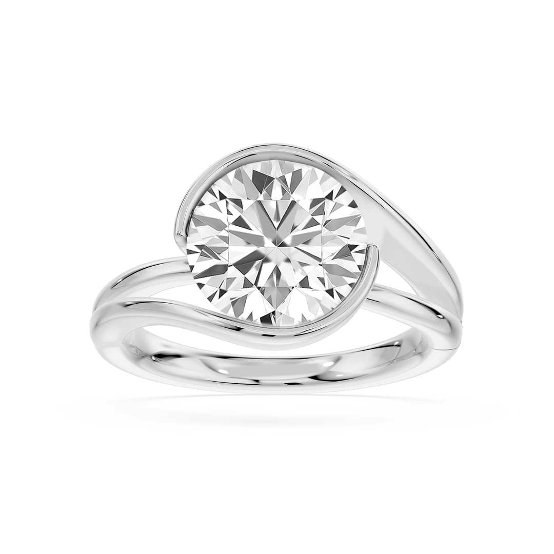 Round Lab Grown Diamond Tension-Inspired Bezel Solitaire Engagement Ring