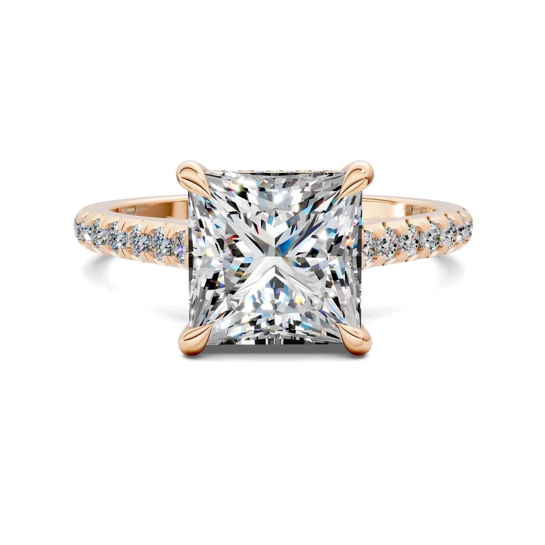 Lab Grown Hidden Halo Cathedral Pavé Ring