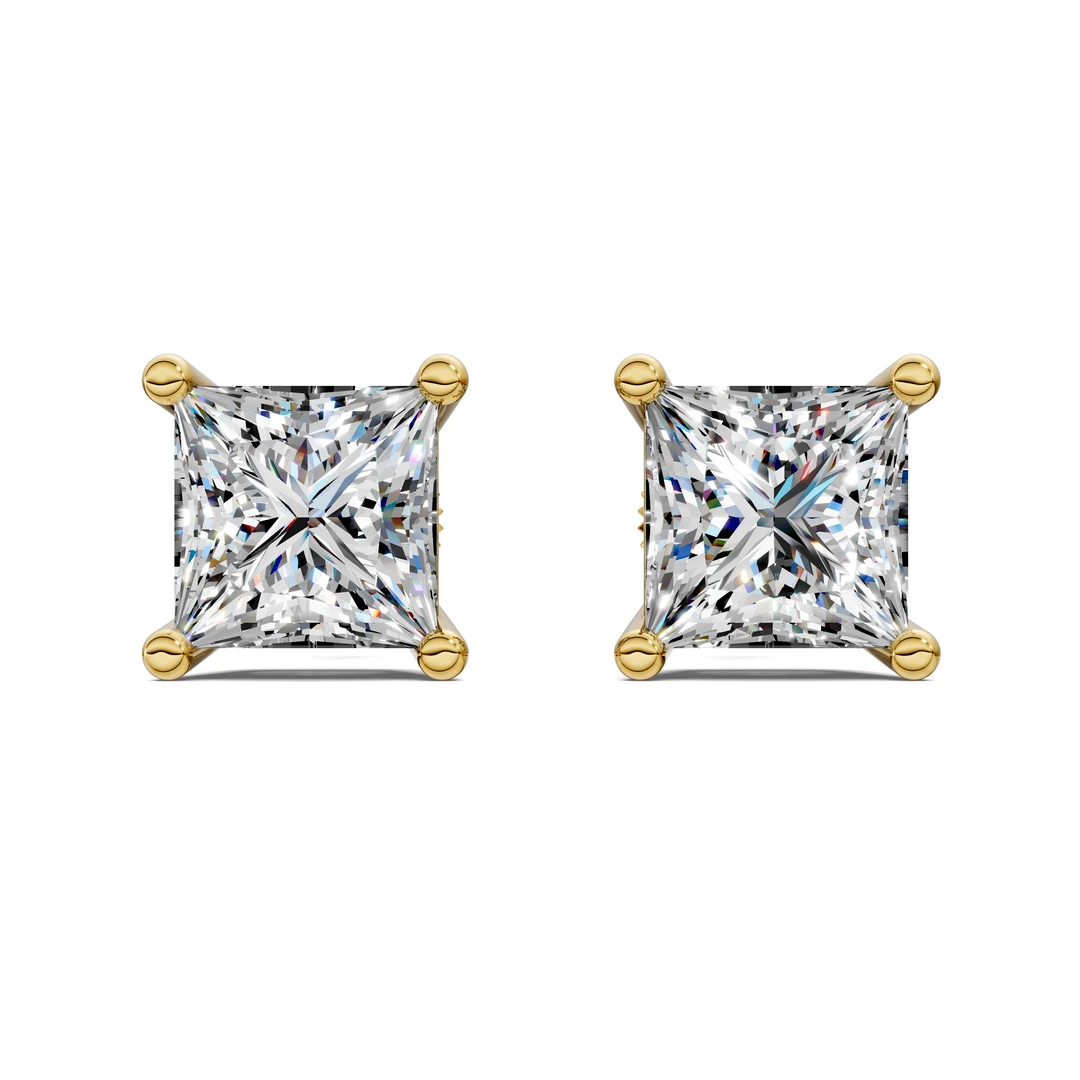 Lab Grown Princess Cut Basket Studs