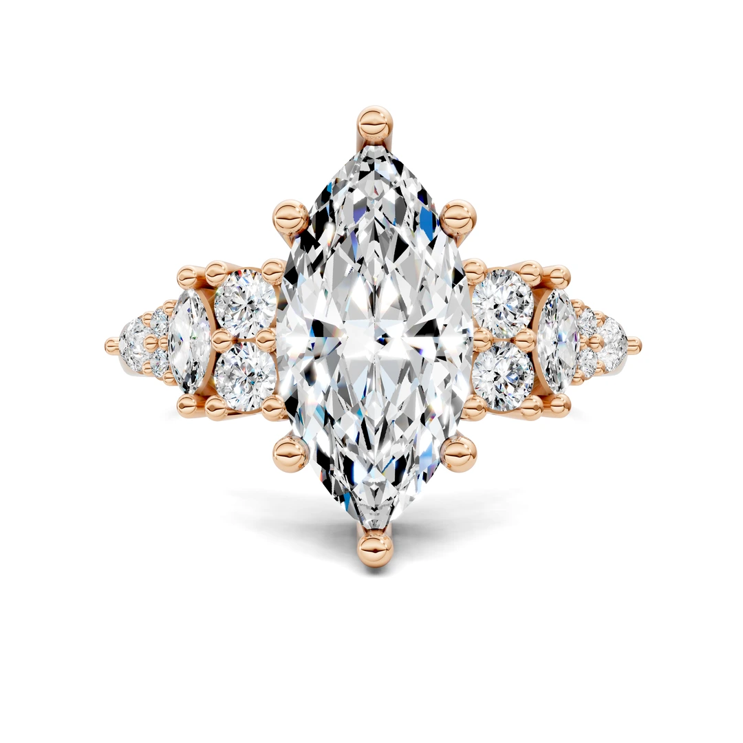 Lab Grown Marquise and Round Cluster Ring