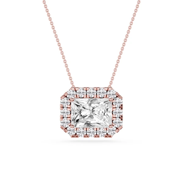 Radiant Lab Grown Diamond East West Halo Slide Pendant - 16 to 18 Inches