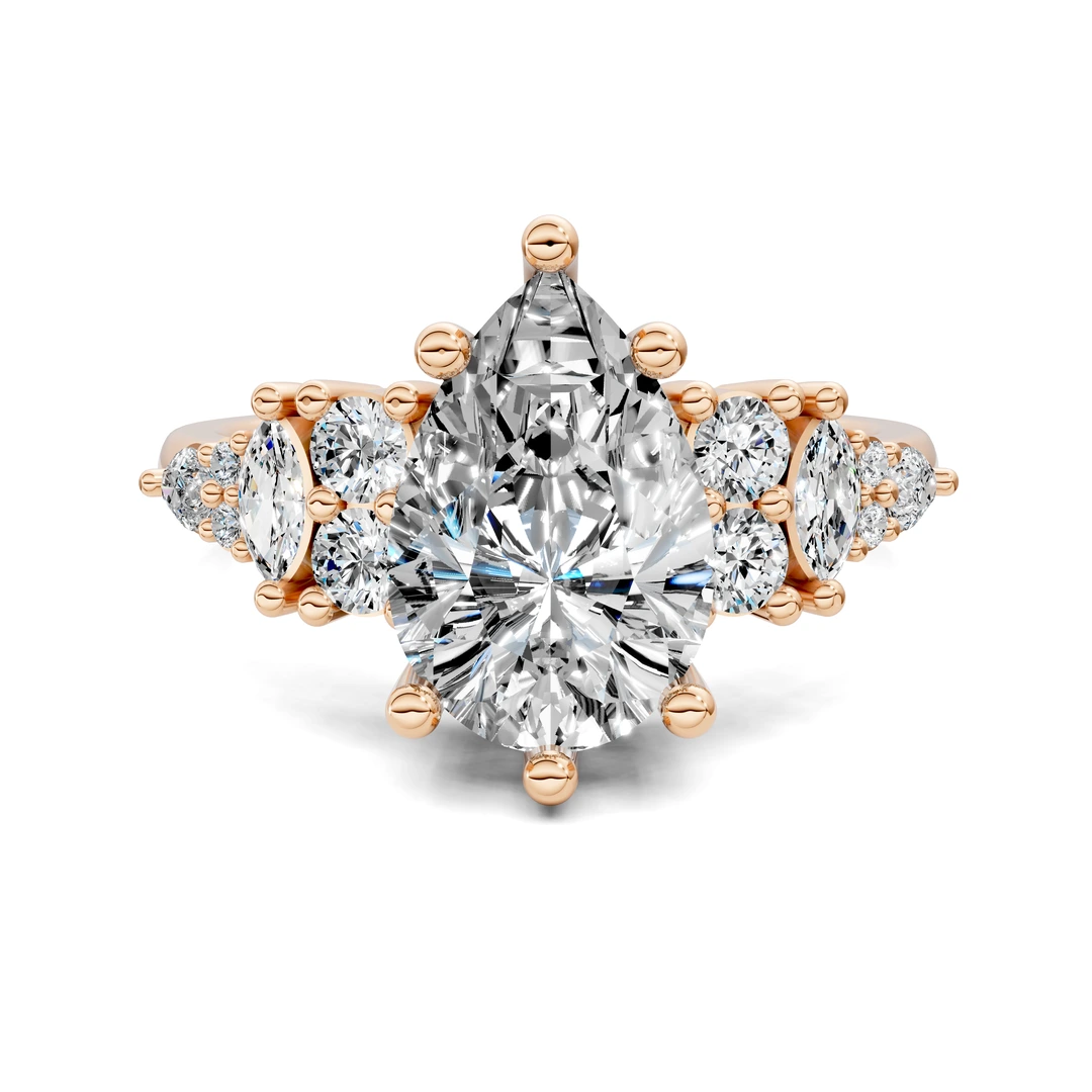 Lab Grown Marquise and Round Cluster Ring