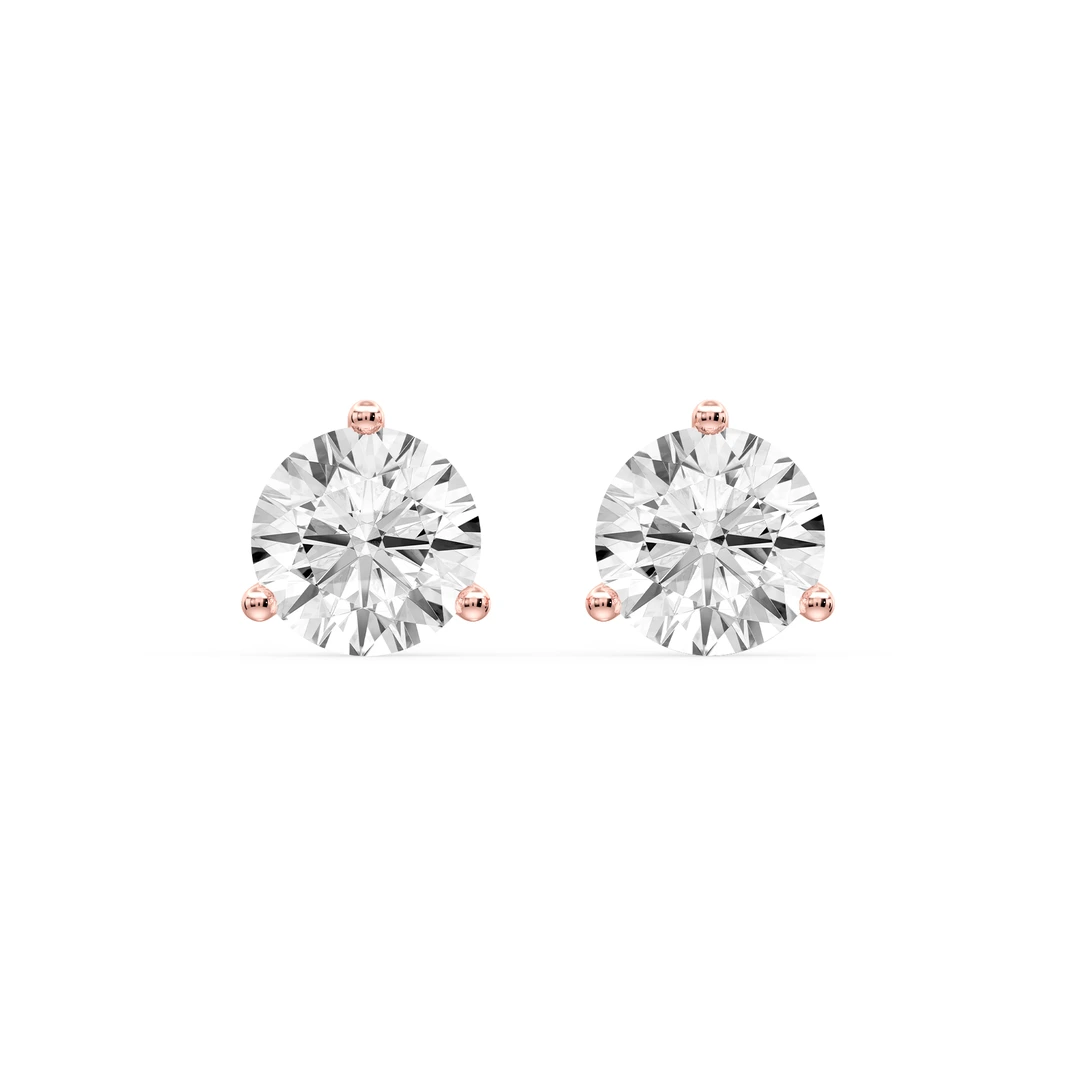 Round Certified Lab Grown Diamond Three Prong Guardian Back Stud Earrings