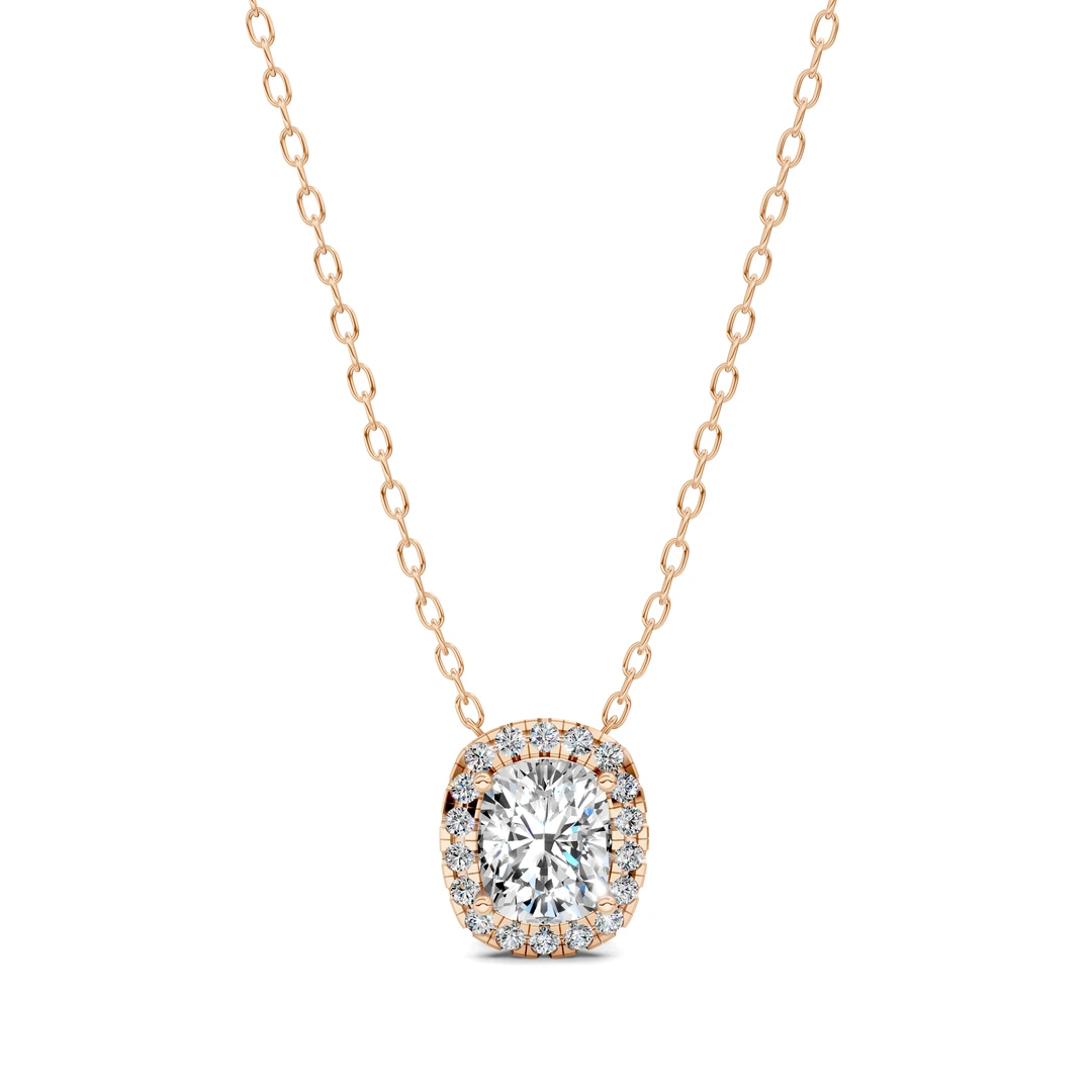 Lab Grown Halo Diamond Cushion Pendant