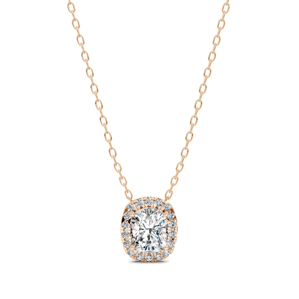 Lab Grown Halo Diamond Cushion Pendant