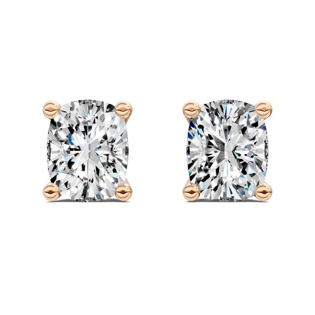Lab Grown Cushion Cut Basket Studs