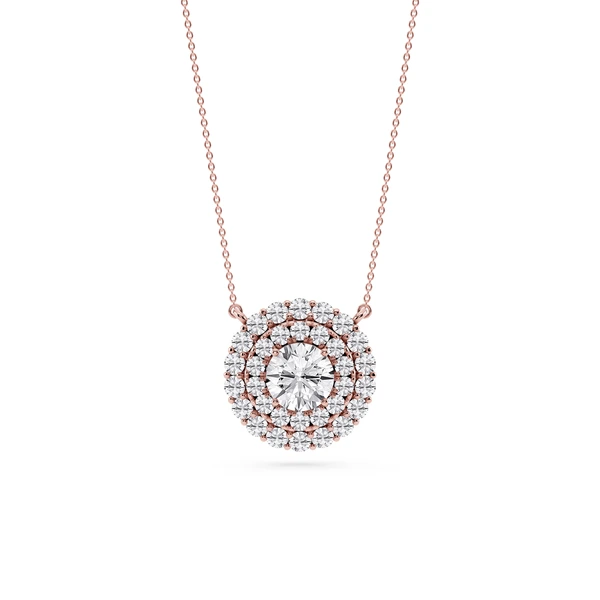 Round Lab Grown Diamond Double Halo Pendant -18 Inches