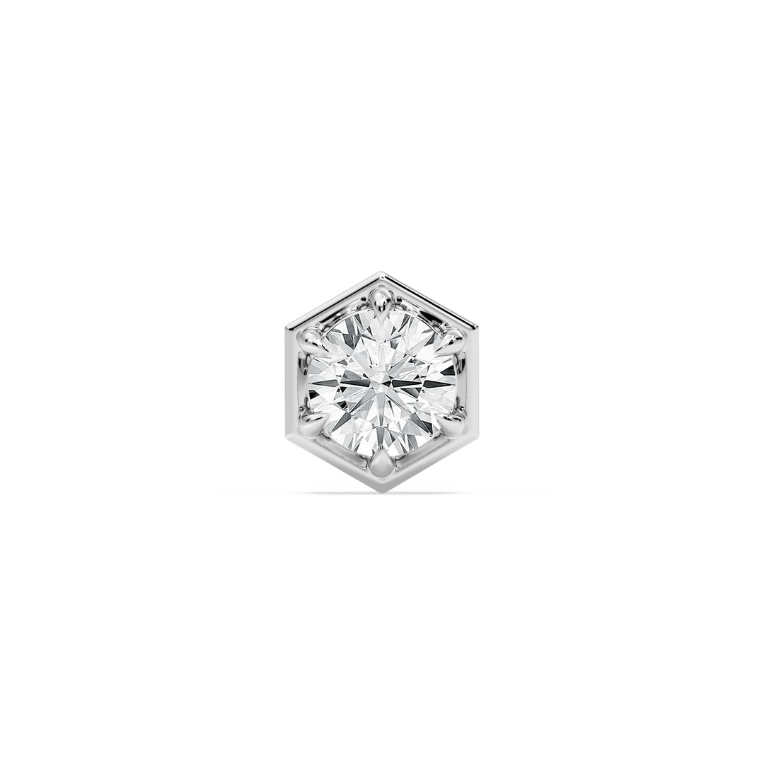 Round Lab Grown Diamond Hexagon Bezel Single Stud Earring