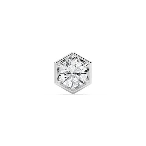 Round Lab Grown Diamond Hexagon Bezel Single Stud Earring
