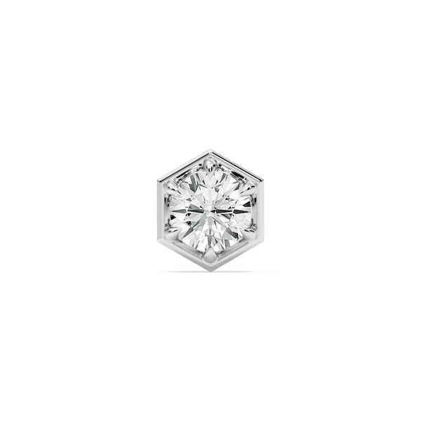 Round Lab Grown Diamond Hexagon Bezel Single Stud Earring