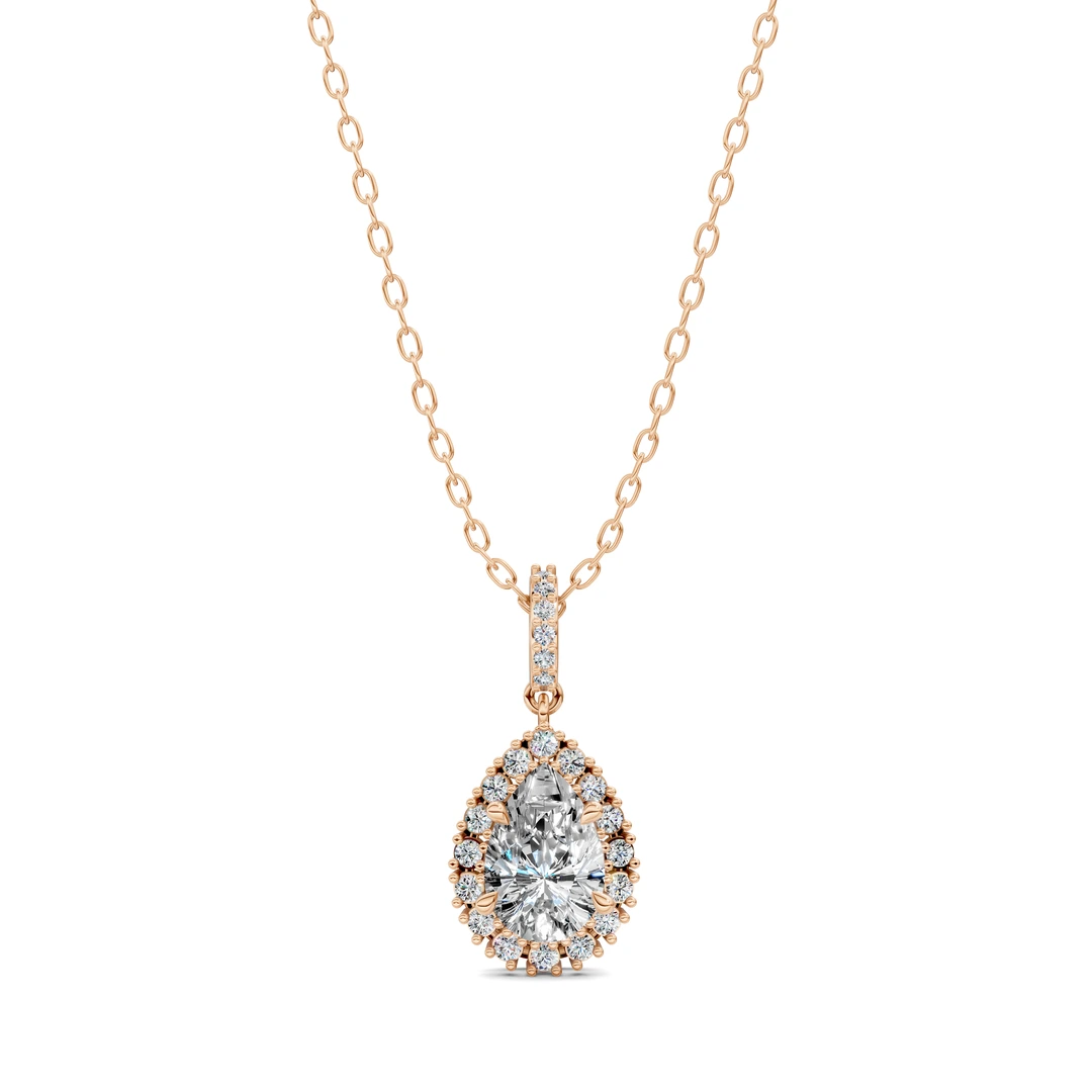 Lab Grown Halo Pear Pendant