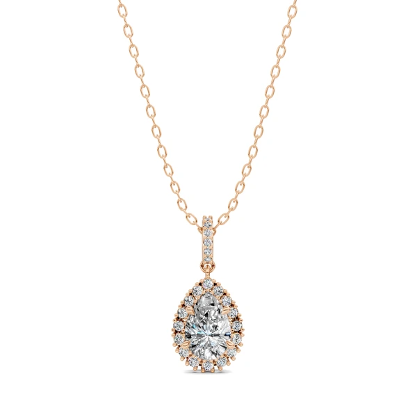 Lab Grown Halo Pear Pendant