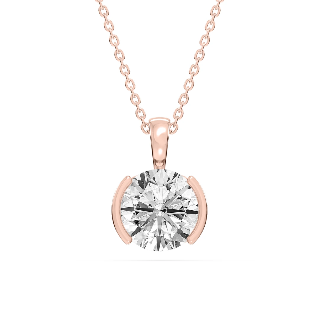 Round Lab Grown Diamond Half Bezel Solitaire Pendant