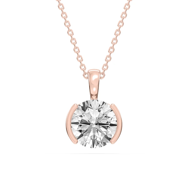 Round Lab Grown Diamond Half Bezel Solitaire Pendant