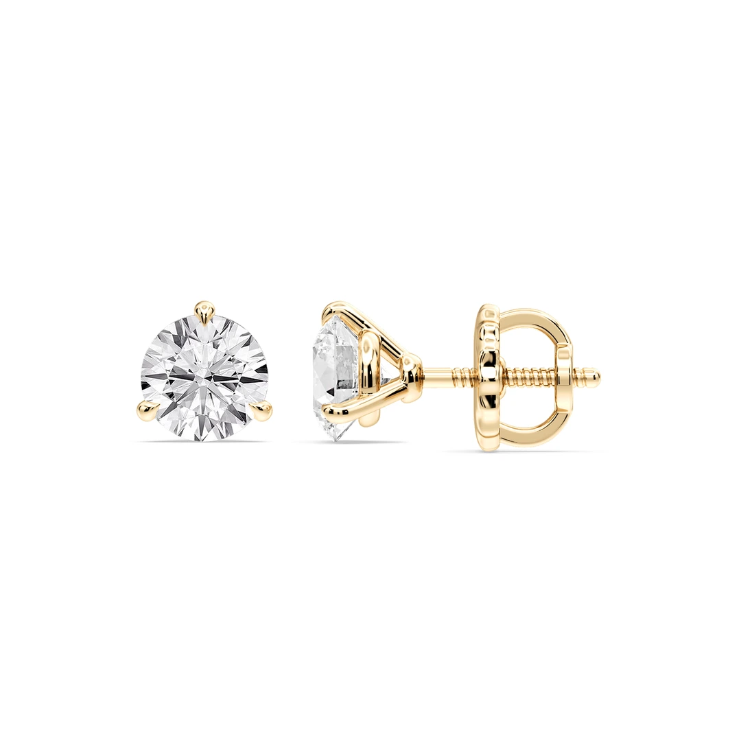 Round Certified Lab Grown Diamond Claw Prong Threaded Back Martini Stud Earrings