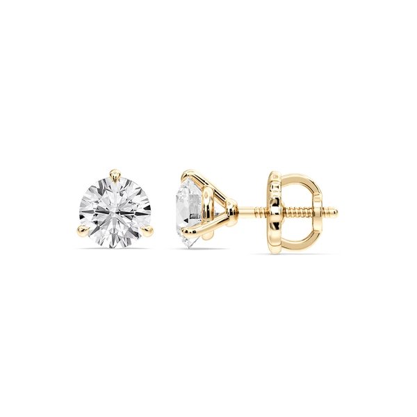 Round Certified Lab Grown Diamond Claw Prong Threaded Back Martini Stud Earrings