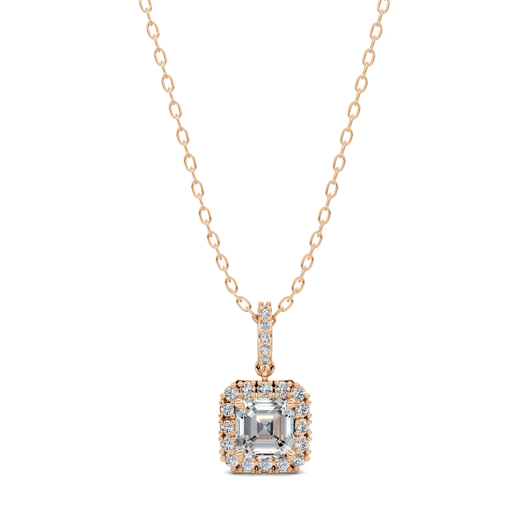 Lab Grown Halo Asscher Pendant