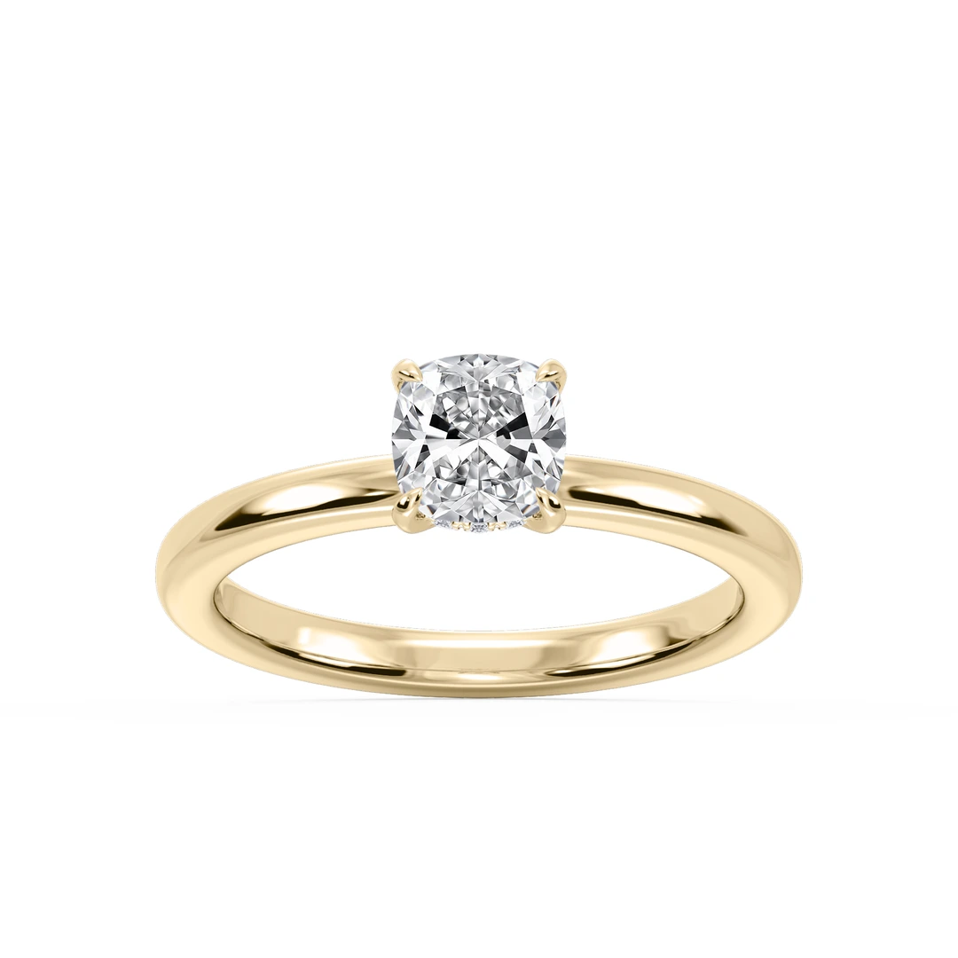 Cushion Lab Grown Diamond Claw Prong Hidden Halo Engagement Ring