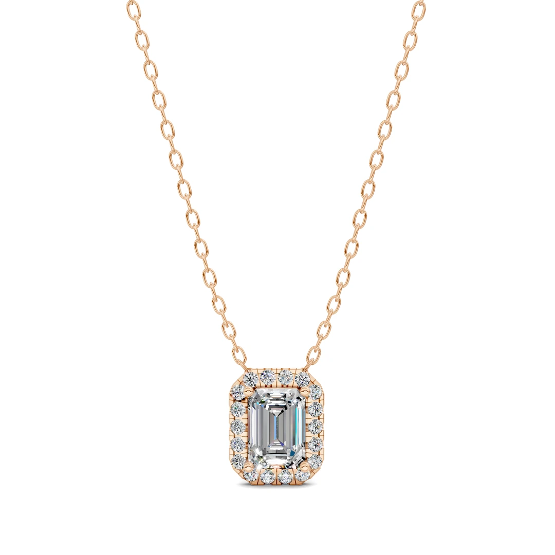 Lab Grown Halo Diamond Emerald Pendant