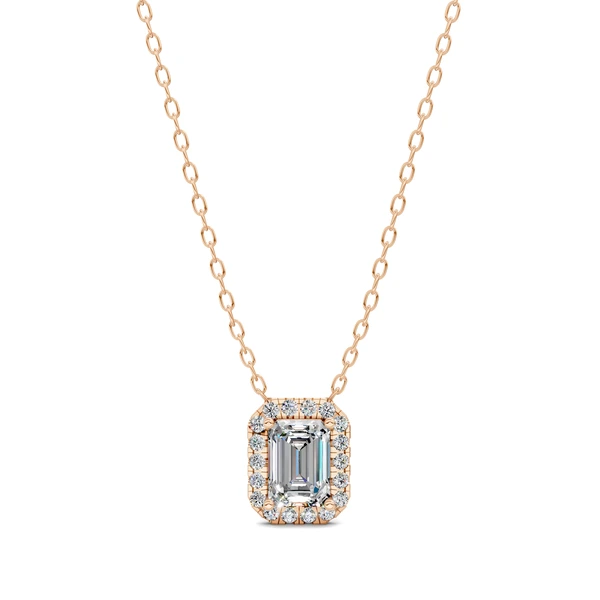 Lab Grown Halo Diamond Emerald Pendant