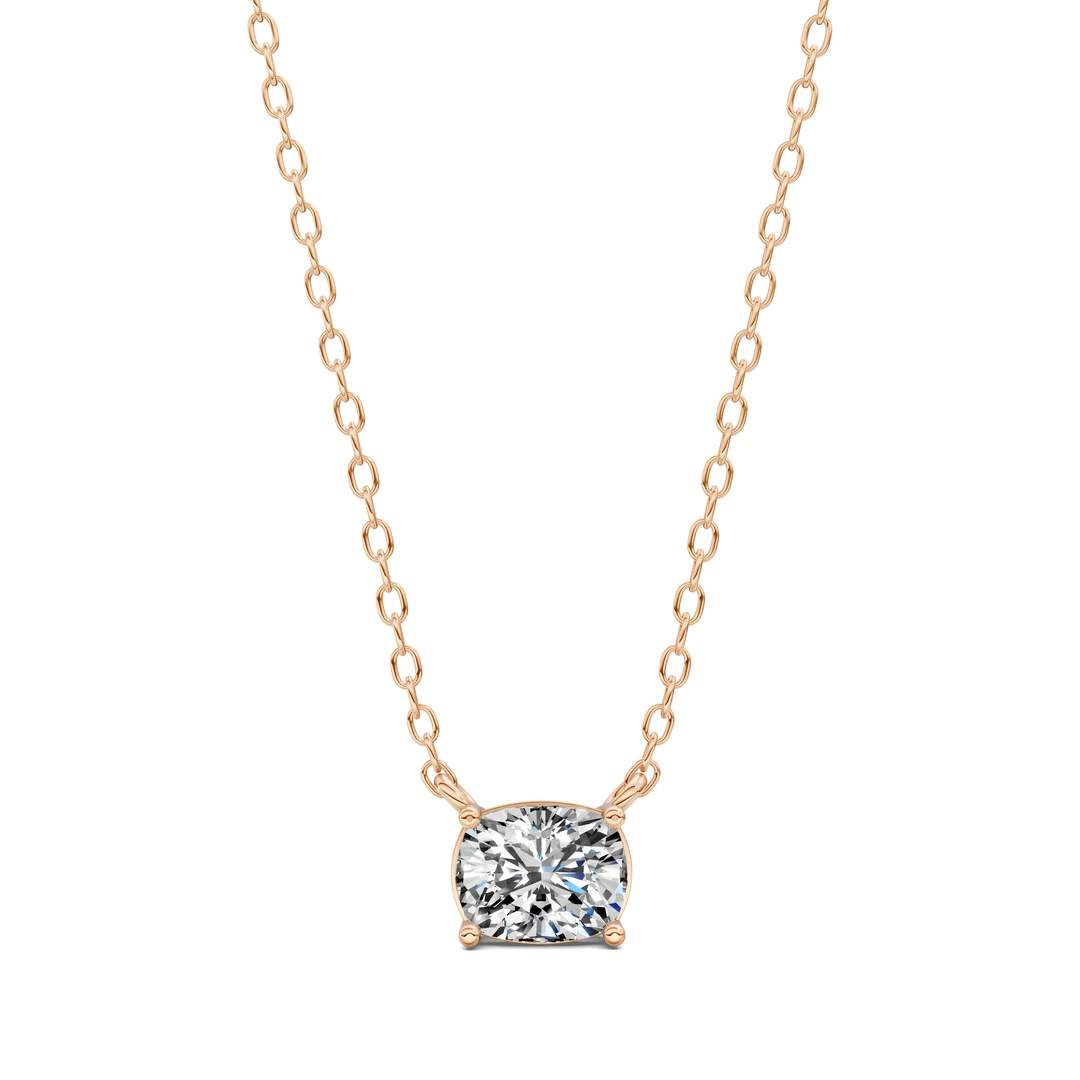 Lab Grown East West Solitaire Cushion Pendant