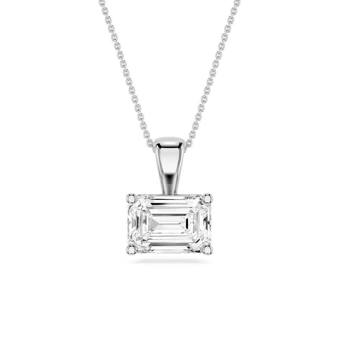Emerald Lab Grown Diamond 4 Prong East West Bail Pendant - 16 to 18 Inches