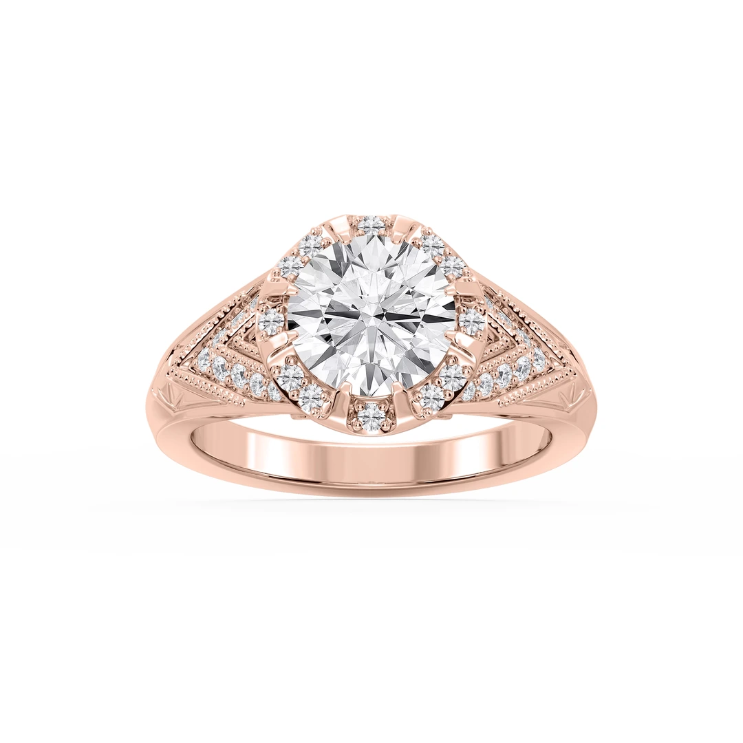 Round Lab Grown Diamond Vintage Eight Prong Halo Engagement Ring