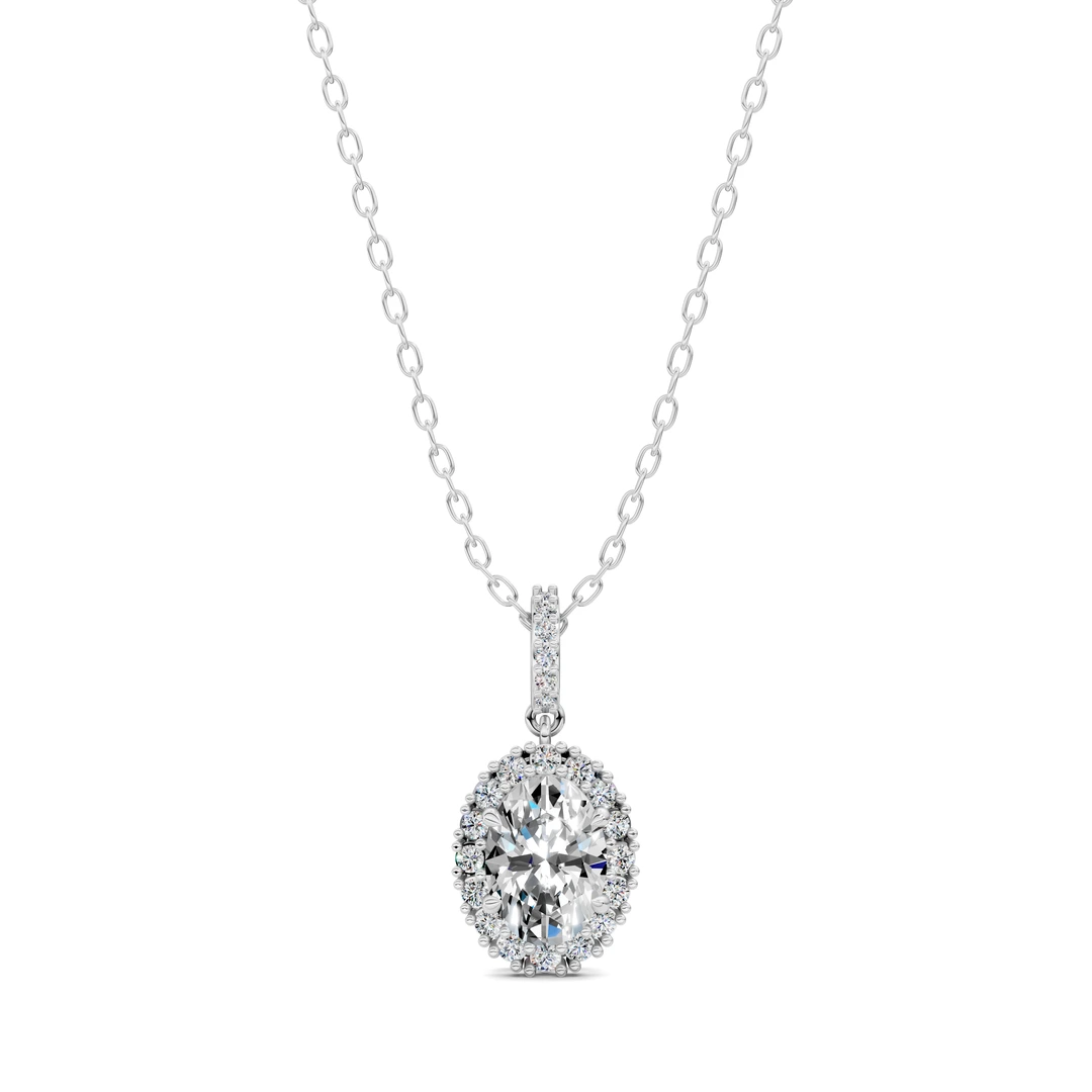 Lab Grown Halo Oval Pendant
