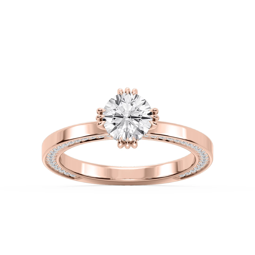 Round Lab Grown Diamond Triple Claw Prong Side Stone Engagement Ring