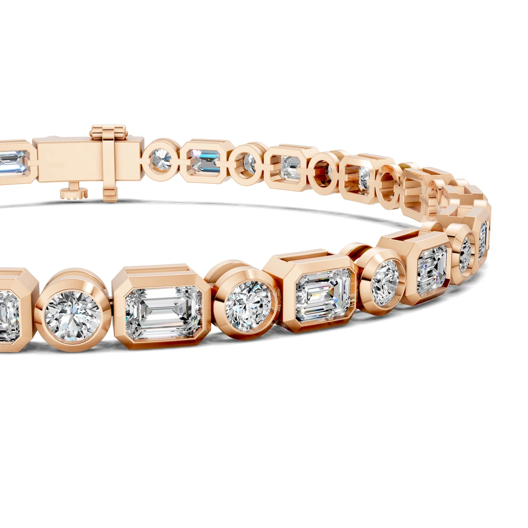 Lab Grown Emerald and Round Bezel Tennis Bracelet