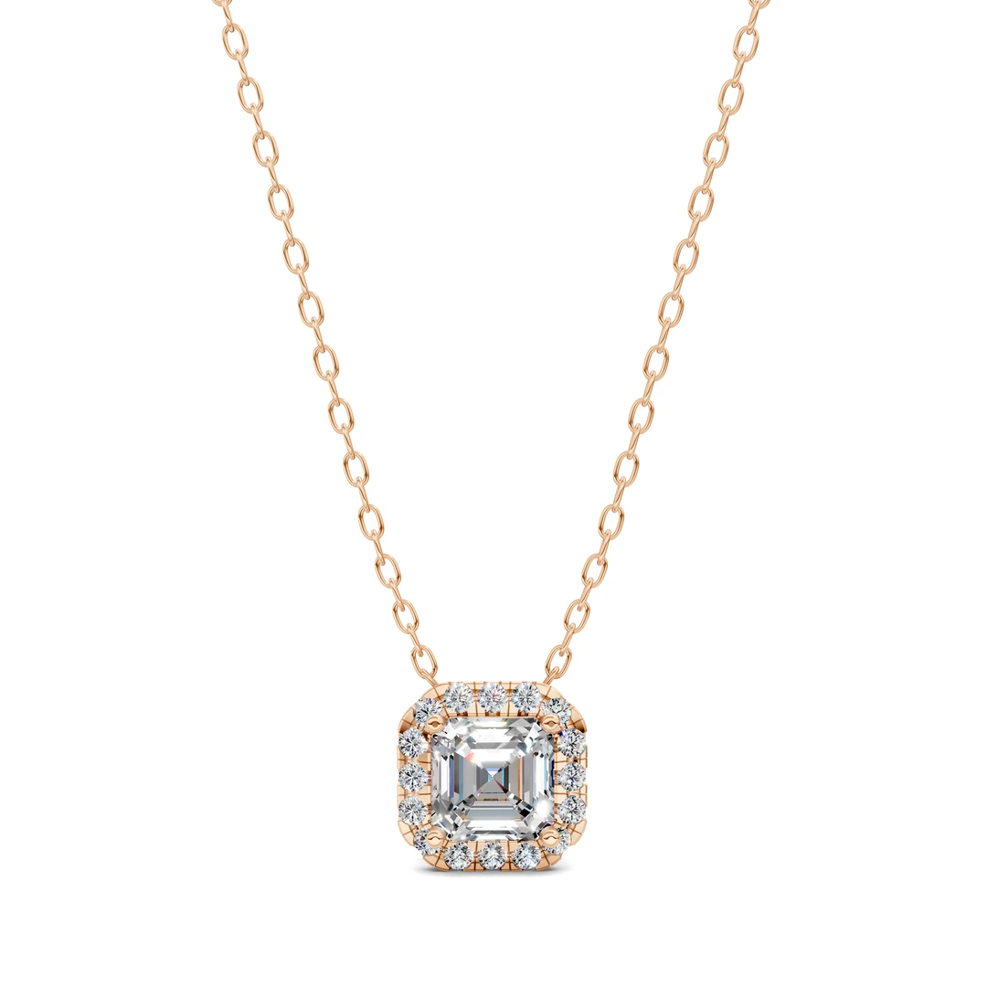 Lab Grown Halo Diamond Asscher Pendant