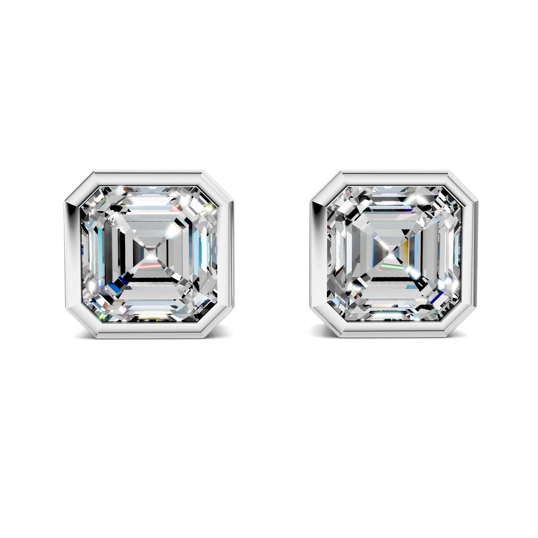 Lab Grown Asscher Cut Bezel Studs