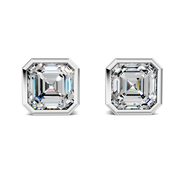 Lab Grown Asscher Cut Bezel Studs