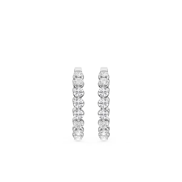 Round Lab Grown Diamond Single Shared Prong Hoop Earrings