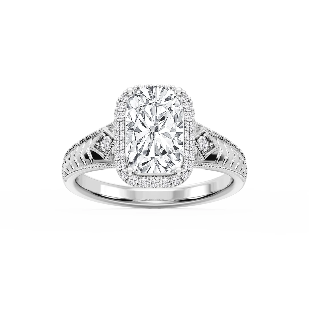 Old Mine Cushion Lab Grown Diamond Milgrain Halo Engagement Ring