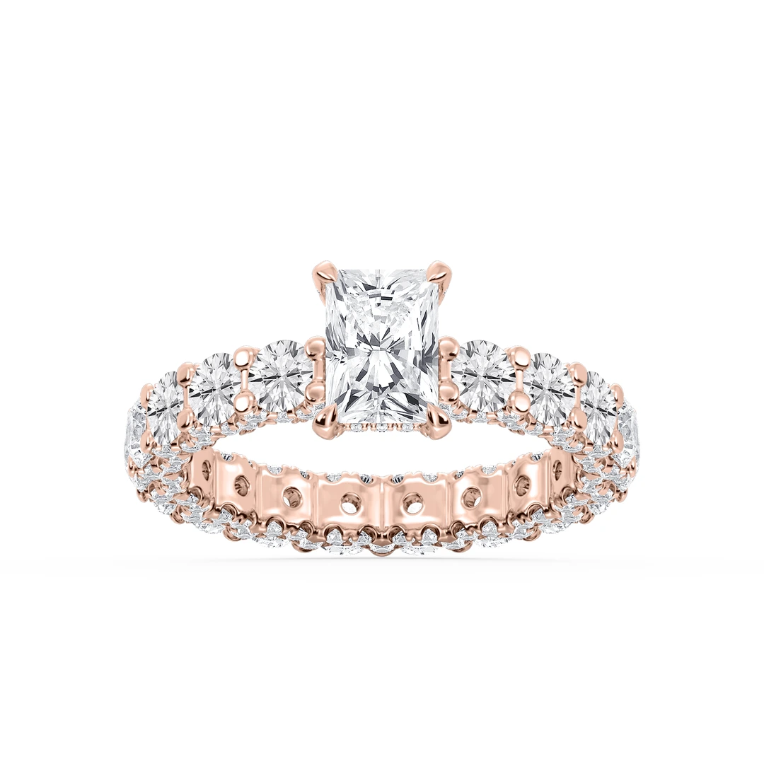 Radiant Lab Grown Diamond Pave Eternity Hidden Halo Engagement Ring