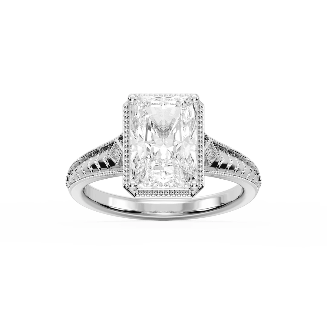 Radiant Lab Grown Diamond Vintage Milgrain Bezel Side Stone Engagement Ring