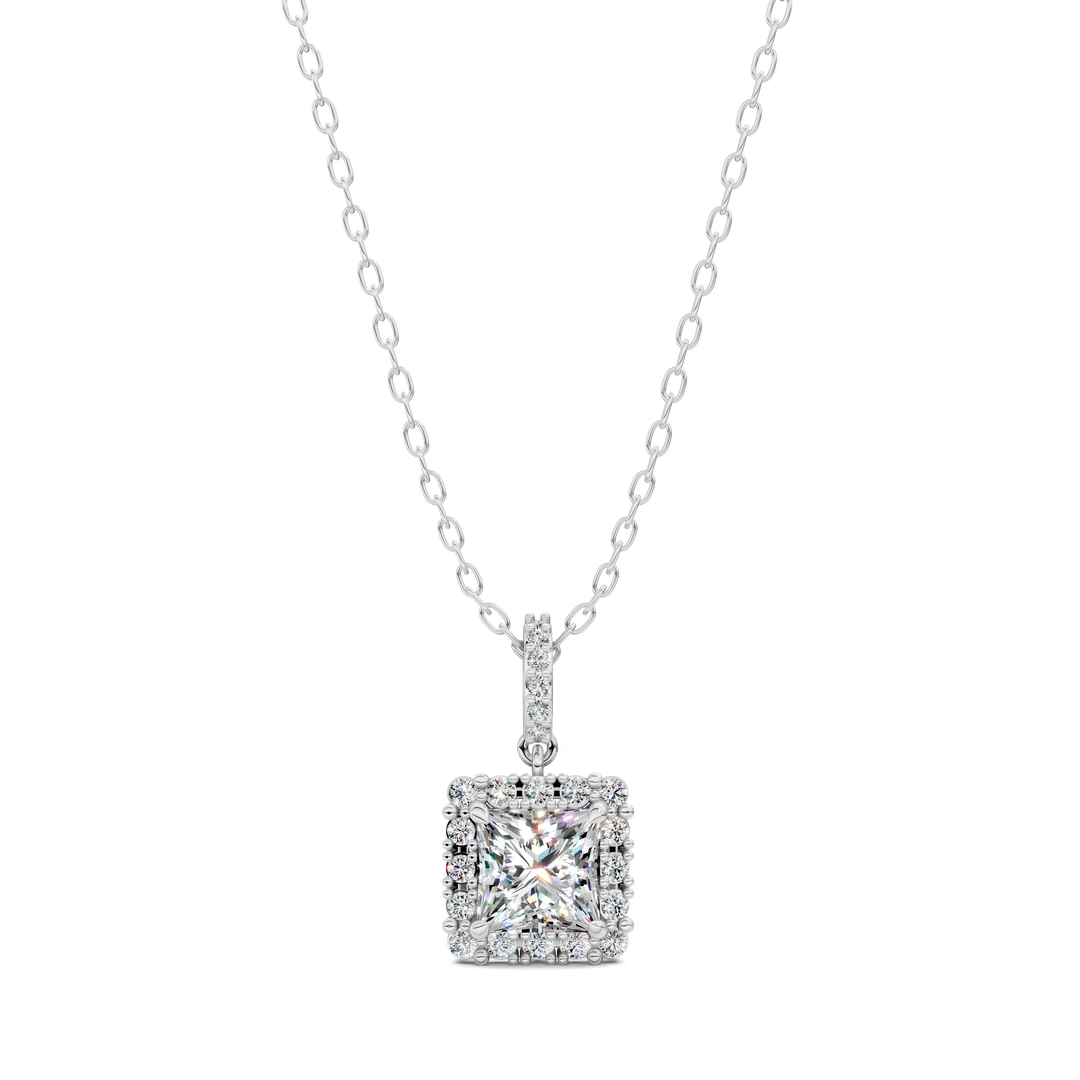Lab Grown Halo Princess Pendant