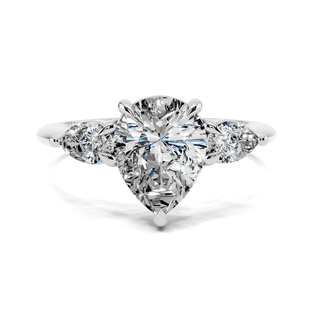 Lab Grown Pear Three Stone Engagement Ring
