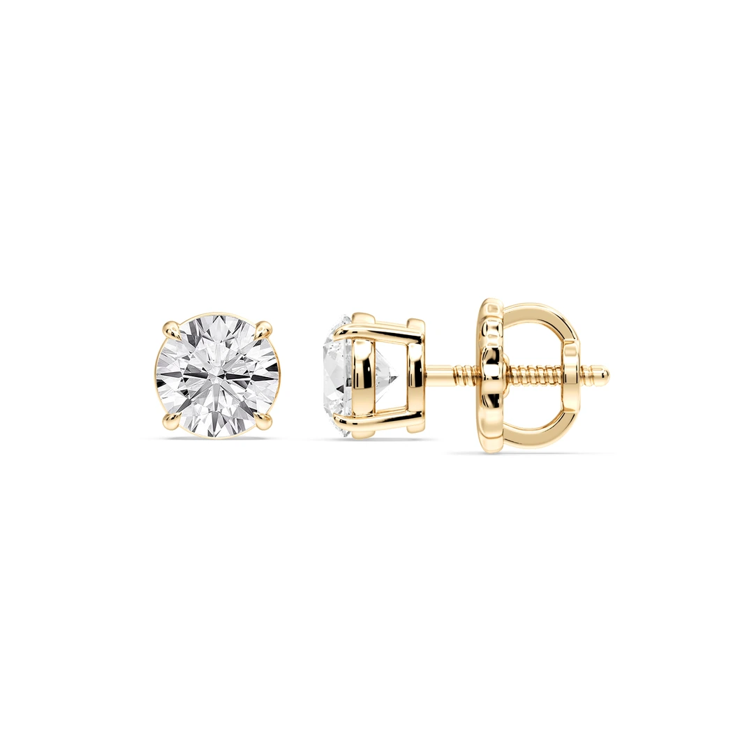 Round Certified Lab Grown Diamond Claw Prong Threaded Back Stud Earrings