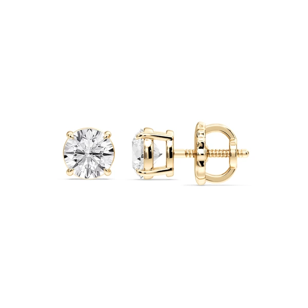 Round Certified Lab Grown Diamond Claw Prong Threaded Back Stud Earrings