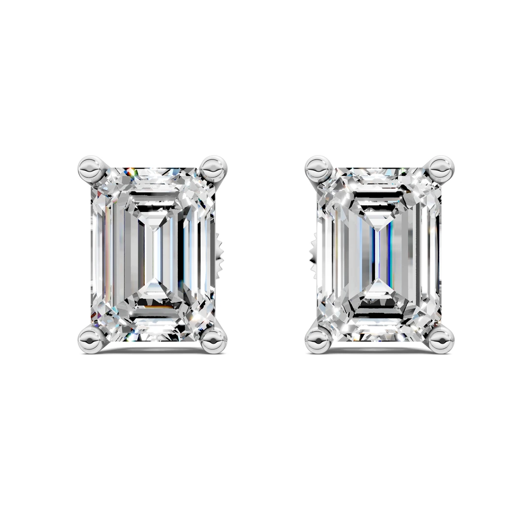 Lab Grown Emerald Cut Basket Studs