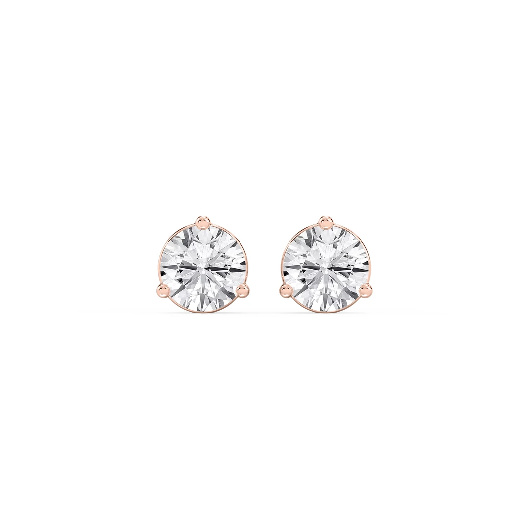 Round Certified Lab Grown Diamond Three Prong Basket Threaded Stud Earrings