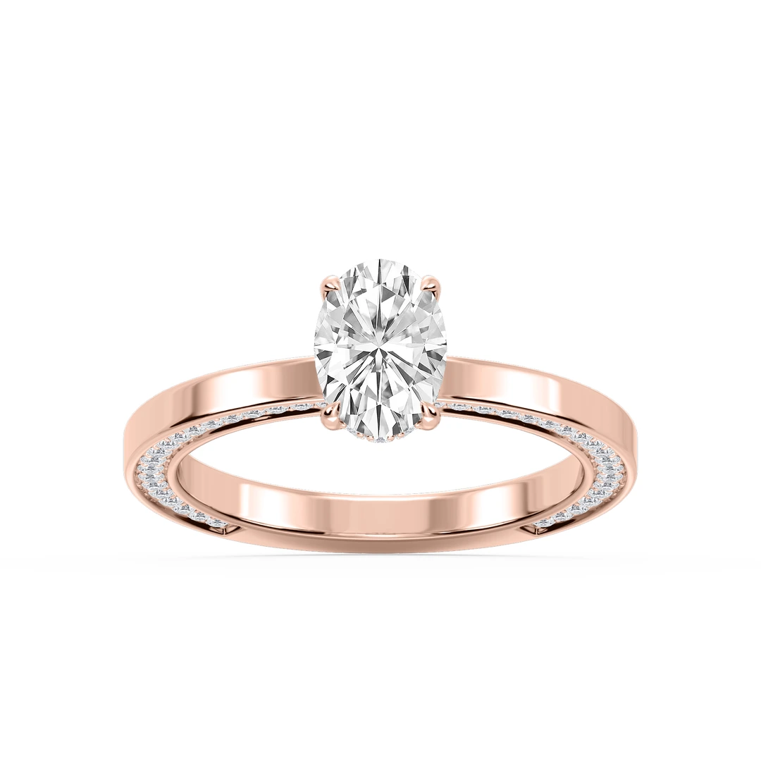 Oval Lab Grown Diamond Pave Profile Side Stone Engagement Ring