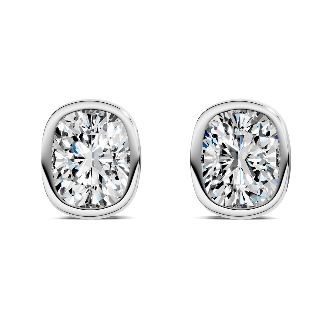 Lab Grown Cushion Cut Bezel Studs