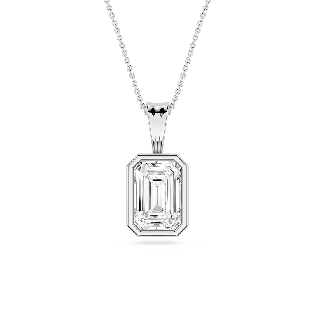 Emerald Lab Grown Diamond Bezel Set Bail Solitaire Pendant - 16 to 18 Inches