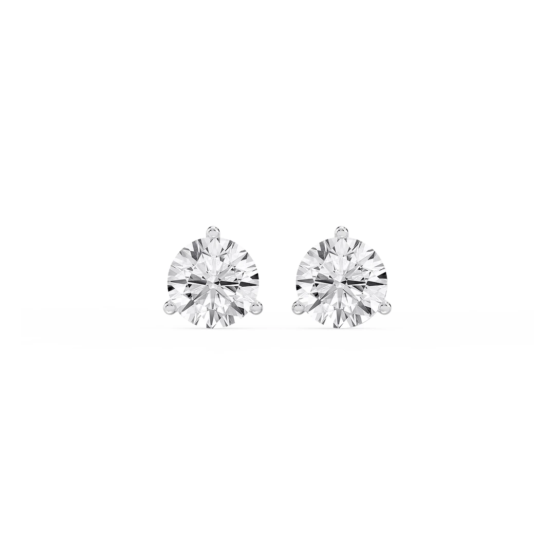 Round Certified Lab Grown Diamond Classic Three Prong Martini Threaded Stud Earrings